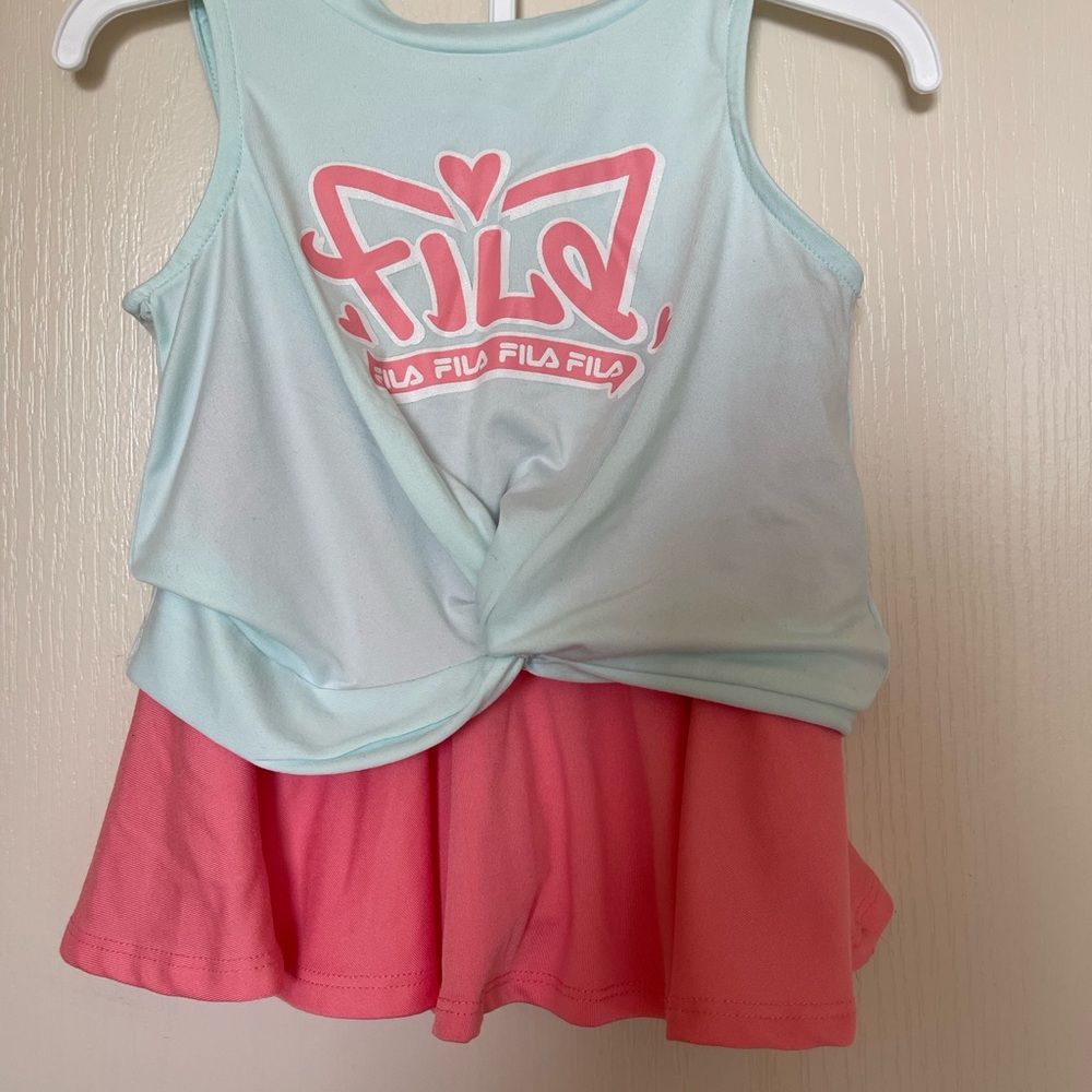 Fila Kids' Pastel Pink Skort and Light Blue Tank Top Set Size 2T